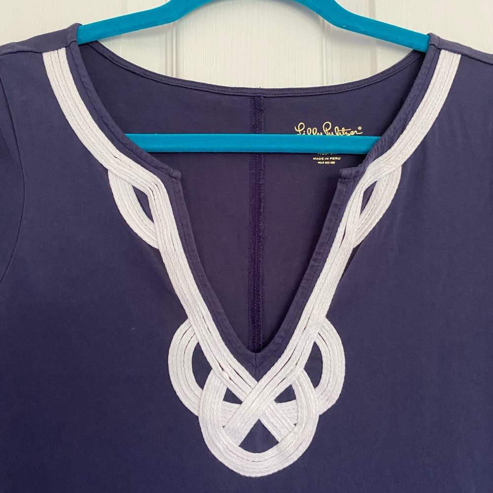 LILLY PULITZER Navy Brewster Embroidered Nautical T-shirt Dress Medium Cotton - Picture 6 of 11